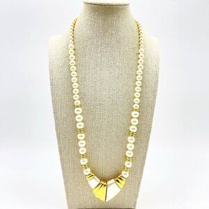 NAPIER Signed Necklace Gold Tone White Bead Statement Vintage Jewelry